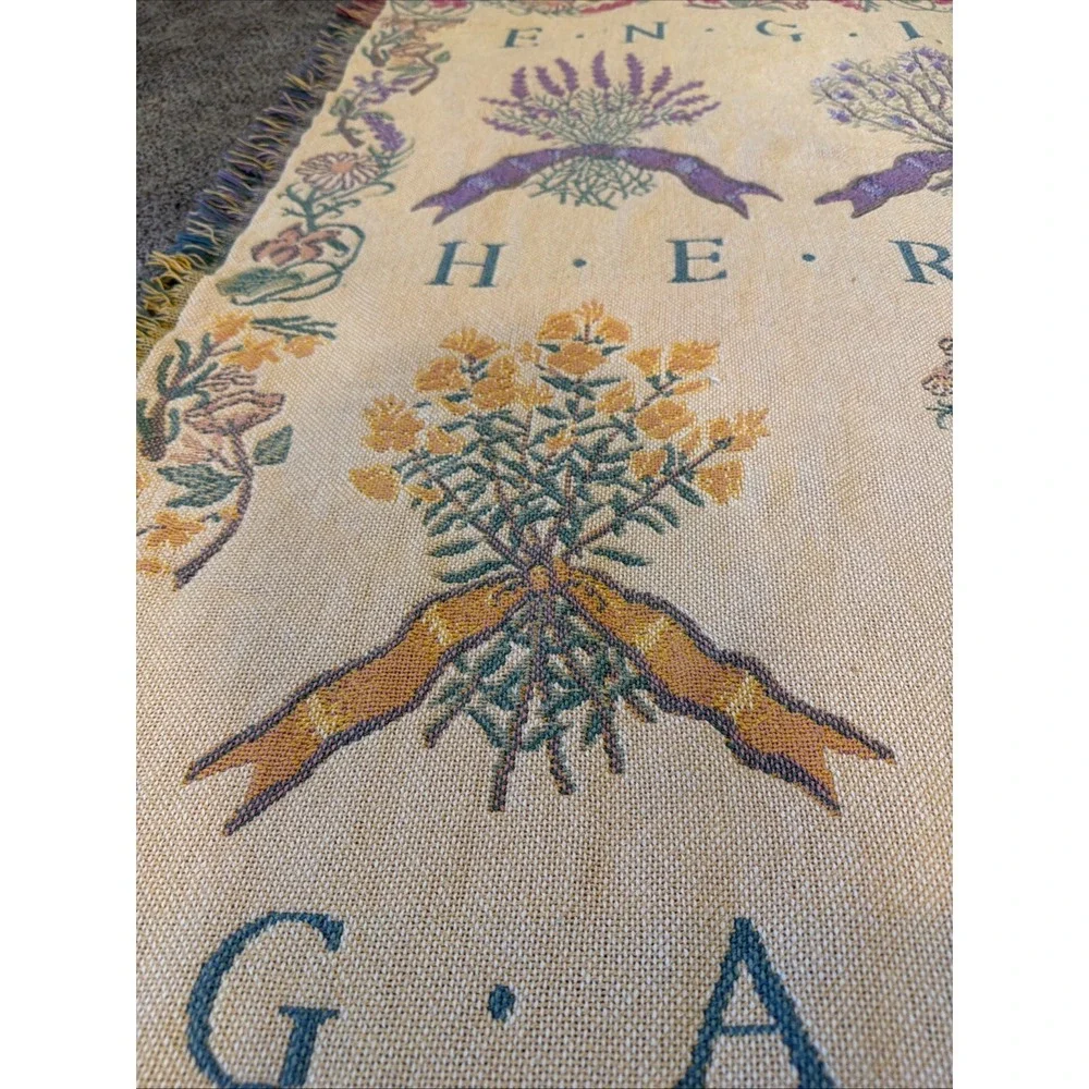 Goodwin Weavers Vintage 100% Cotton English Herbal Garden Tapestry Throw Blanket